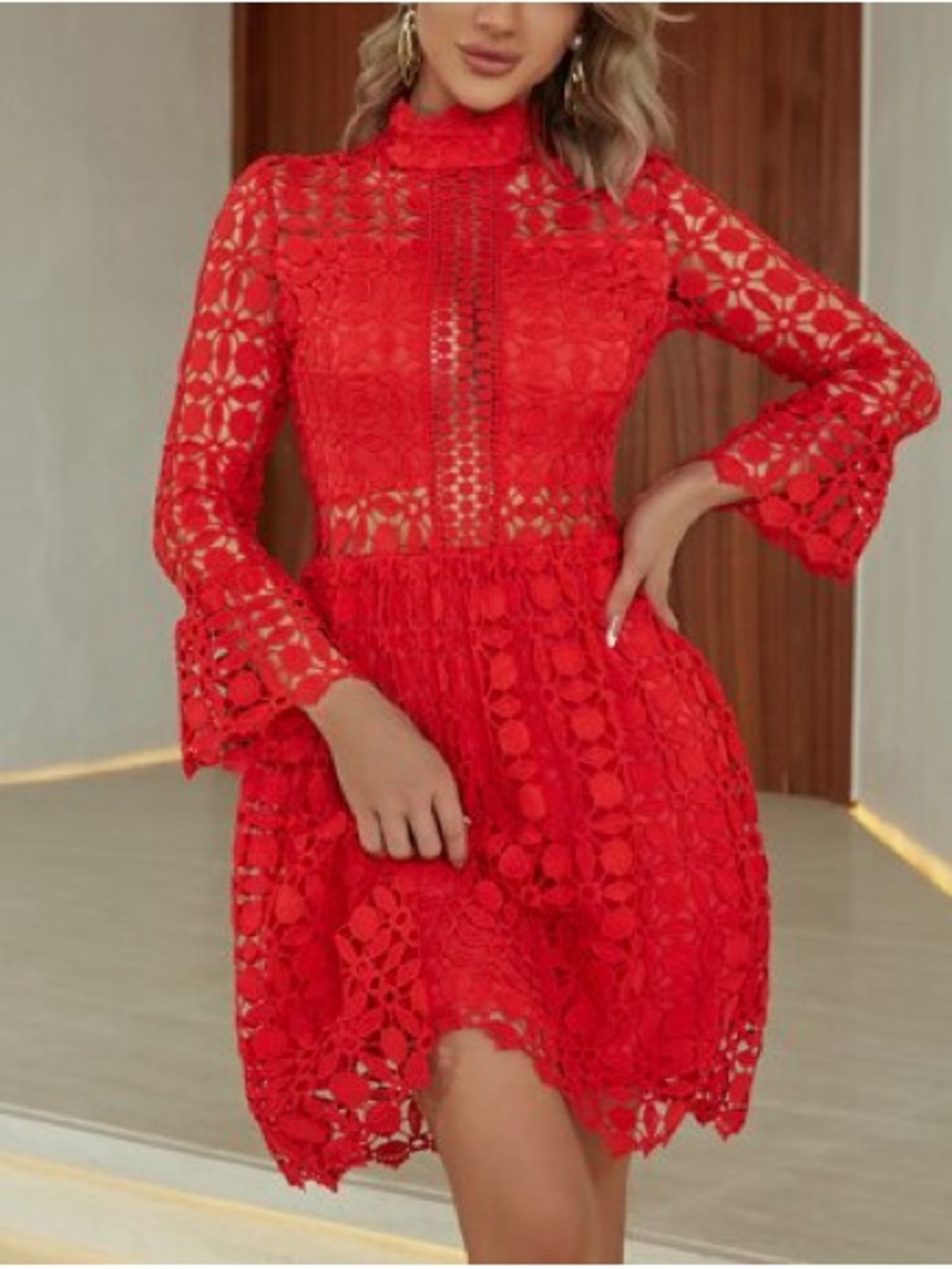 Eilly Bazar Red crocheted dress holidays party cocktail Dress sz S